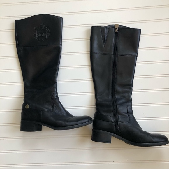 Women’s Sz 7M black leather casual business low heel tall boots shoes - Picture 2 of 6